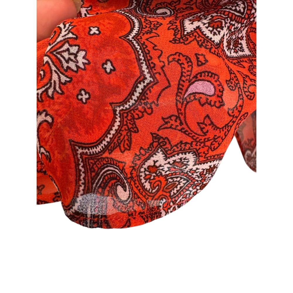 Banana Republic Red Paisley Midi Dress Chiffon Spaghetti Straps Mini Ruffle Sz10 - Picture 16 of 16